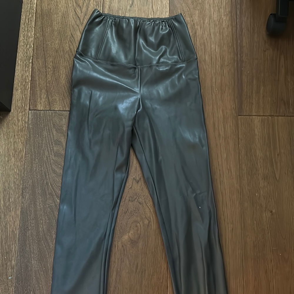 Aritzia Wilfred faux leather leggings in dark khaki